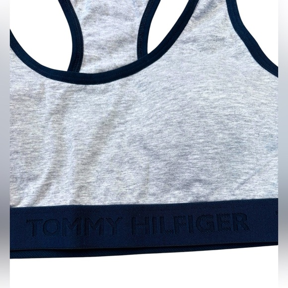 Tommy Hilfiger, Racerback Sports Bra, Medium, Gray & Navy 🏃‍♀️‍➡️ - Picture 2 of 8
